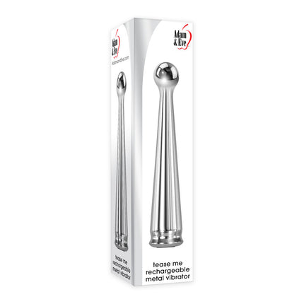 Metal Adam and Eve Vibrator Box standing upright