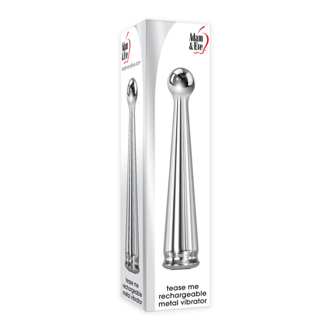 Metal Adam and Eve Vibrator Box standing upright