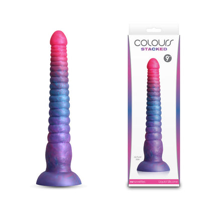 Colours Stacked Pink/Blue 9 Inch Fantasy Dildo with case