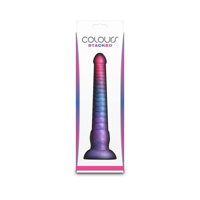 Box Rear View of Colours Stacked Pink/Blue 9 Inch Fantasy Dildo