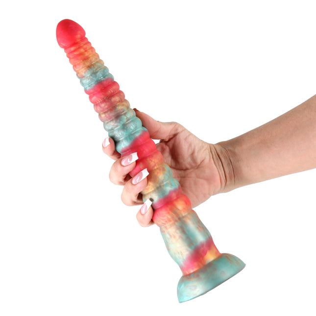 Hand Holding Colours Stacked Red/Gold 12 Inch Fantasy Dildo