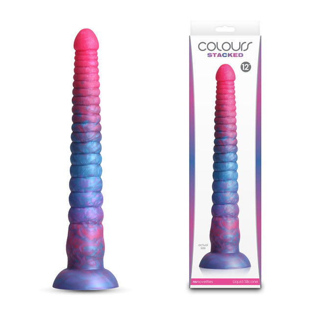 Colours Stacked Pink/Blue 12 Inch Fantasy Dildo with Case