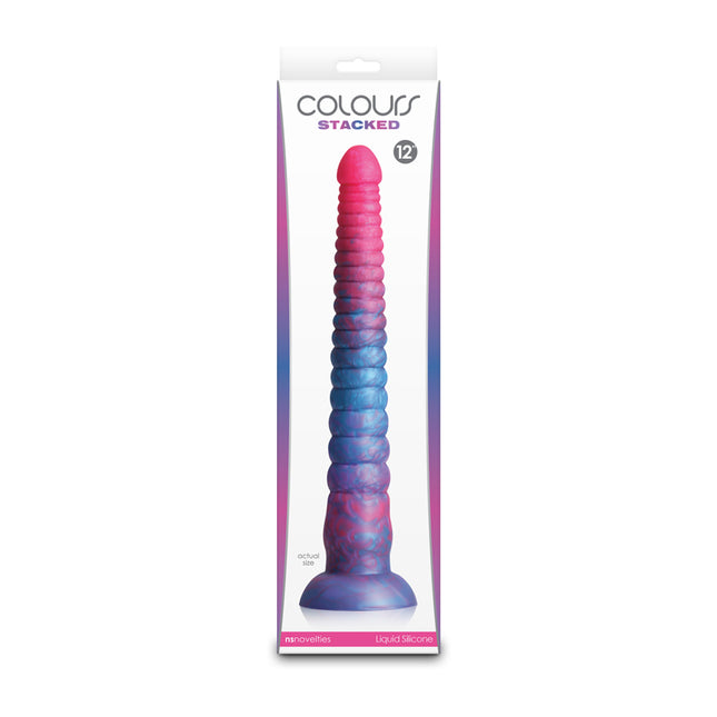 Case front view of Colours Stacked Pink/Blue 12 Inch Fantasy Dildo