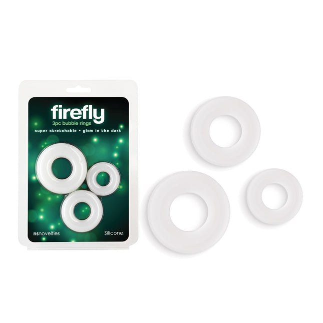 Firefly Bubble White Glow in Dark Cock Rings - Set of 3