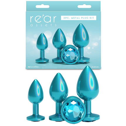 Rear Assets Trainer Kit Iridescent Teal Metallic Butt Plugs - Set of 3