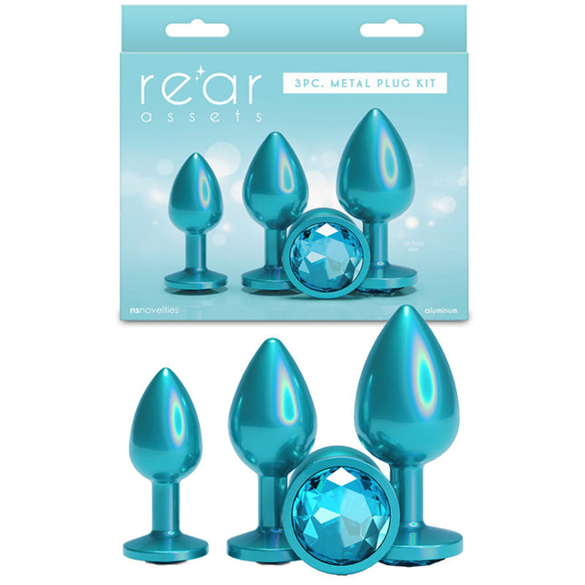 Rear Assets Trainer Kit Iridescent Teal Metallic Butt Plugs - Set of 3