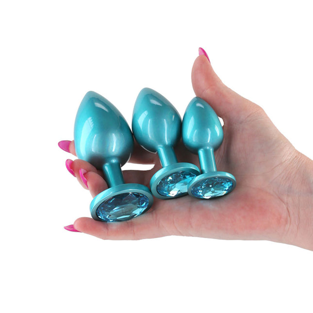 Rear Assets Trainer Kit Iridescent Teal Metallic Butt Plugs - Set of 3