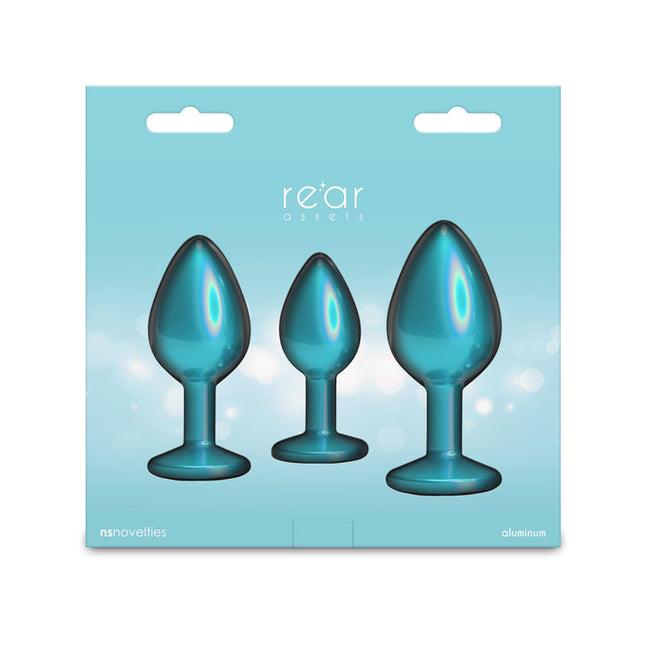 Rear Assets Trainer Kit Iridescent Teal Metallic Butt Plugs - Set of 3