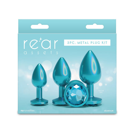 Rear Assets Trainer Kit Iridescent Teal Metallic Butt Plugs - Set of 3