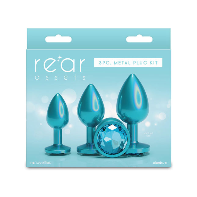 Rear Assets Trainer Kit Iridescent Teal Metallic Butt Plugs - Set of 3