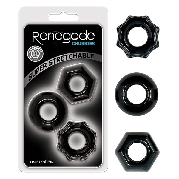 Renegade Chubbies Black Cock Rings - Set of 3