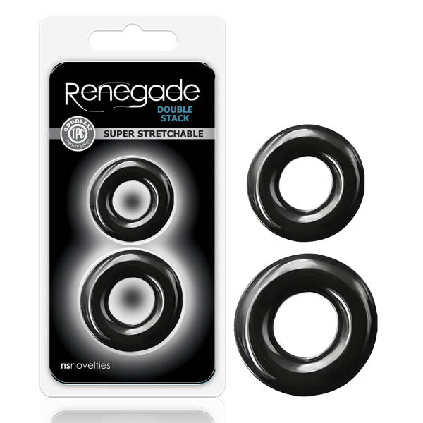 Renegade Double Stack Black Cock Rings - Set of 2