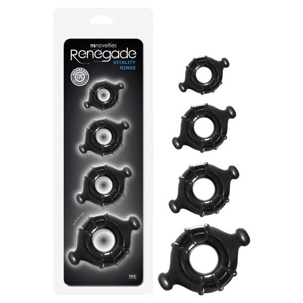Renegade Vitality Black Cock Rings - Set of 4