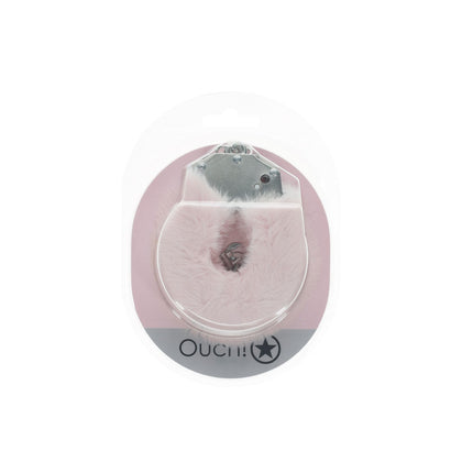 OUCH! Heavy-Duty Fluffy Cuffs Powder Pink keylock on white background