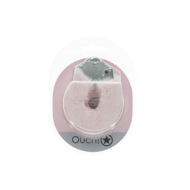 OUCH! Heavy-Duty Fluffy Cuffs Powder Pink keylock on white background