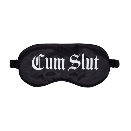 OUCH! Satin Mask Cum Slut - Black Printed Eye Mask