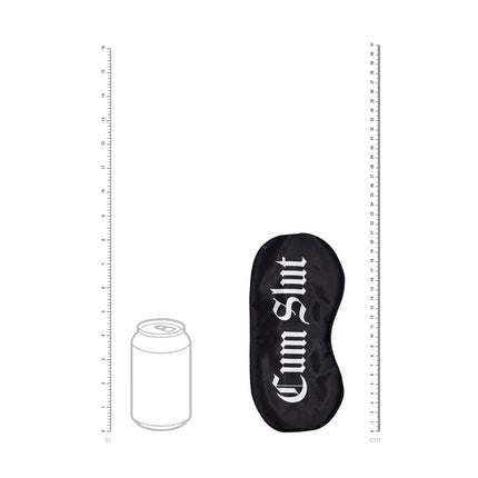 OUCH! Satin Mask Cum Slut - Black Printed Eye Mask