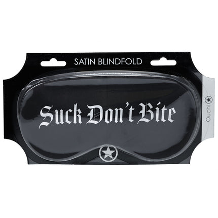 OUCH! Satin Blindfold Suck Don't Bite - Black Printed Eye Mask
