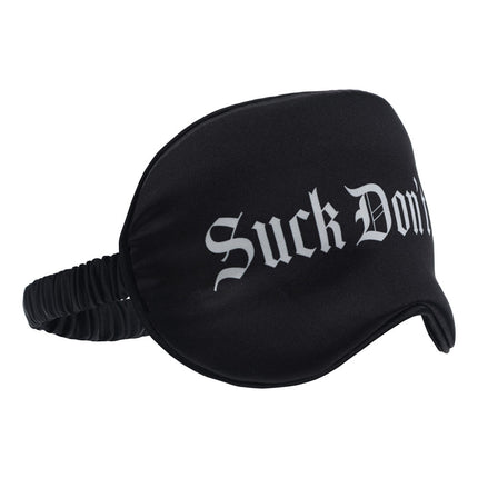 OUCH! Satin Blindfold Suck Don't Bite - Black Printed Eye Mask