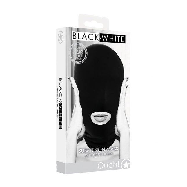 OUCH! Black & White Submission Black Hood Mask