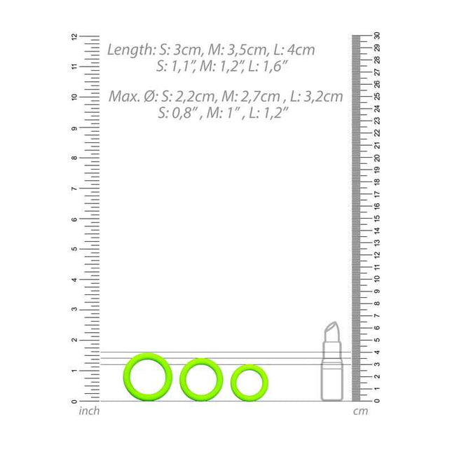 OUCH! Glow In The Dark Cock Ring Set Size Chart