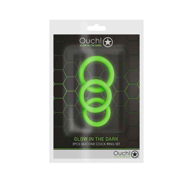 OUCH! Glow In The Dark Cock Ring Set in Packet