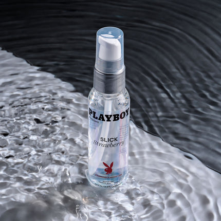 Playboy Pleasure SLICK STRAWBERRY Flavoured Water Based Lubricant - 60 ml in water background