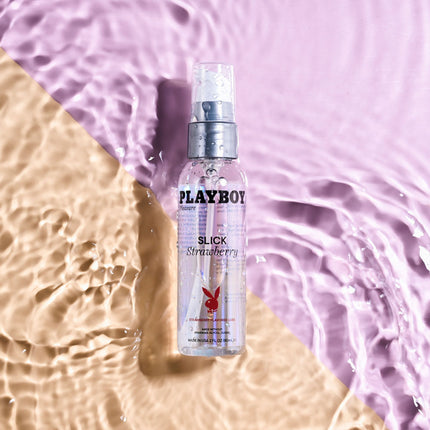 Playboy Pleasure SLICK STRAWBERRY Flavoured Water Based Lubricant - 60 ml Top Front View in Water