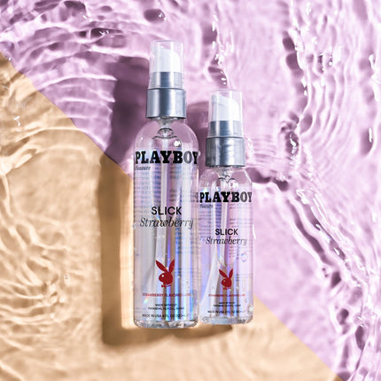 120ml Slick Strawberry and 60ml Slick Strawberry Flavoured Water Based Lubricant side by side front view