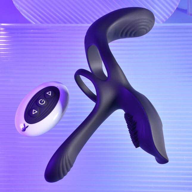 Playboy Pleasure The 3 Way Black Vibrating Cock Ring with Wireless Remote Control