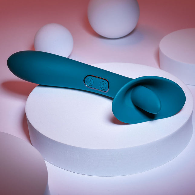 Playboy Pleasure TRUE INDULGENCE Flicking Teal Vibrator Side View 