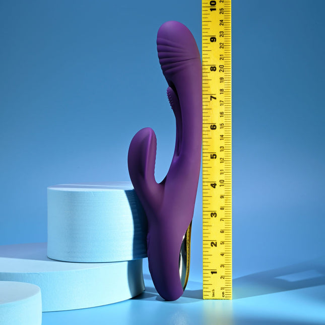 ruler next to purple rabbit sex toy