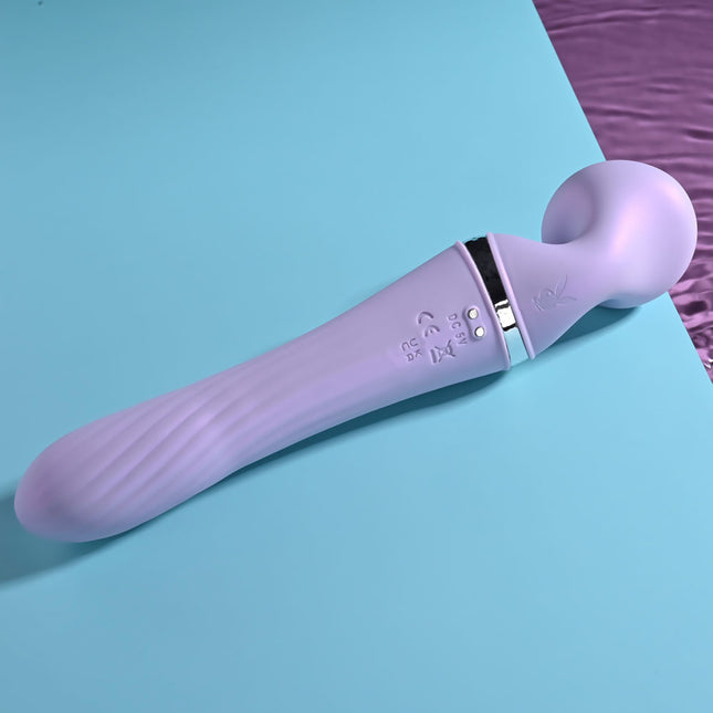 Rear view of USB Rechargeable Playboy Pleasure VIBRATO Lavender Wand Vibrator