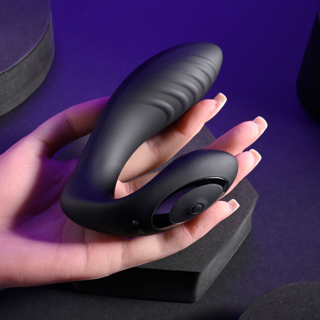 Hand holding Playboy Pleasure PLAY TIME Black G Spot Vibrator