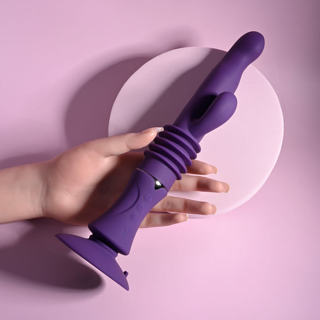 Hand Holding Thrusting Playboy Purple Rabbit Vibrator