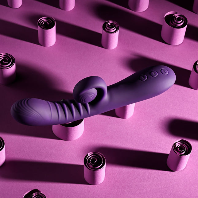 Top Buttons View of Playboy CURLICUE Purple Rabbit Vibrator