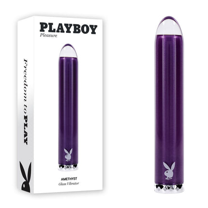 Playboy Pleasure AMETHYST Glass Bullet Vibrator Front View with Case