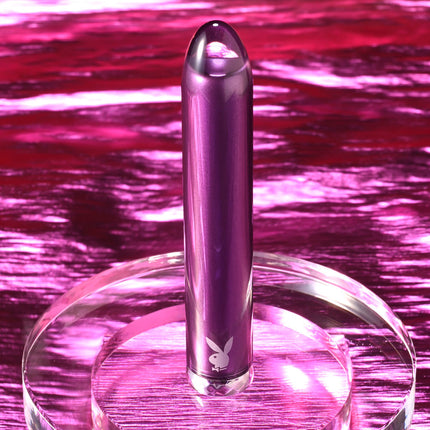 Playboy Pleasure AMETHYST Glass Bullet Vibrator Front View with Purple Background