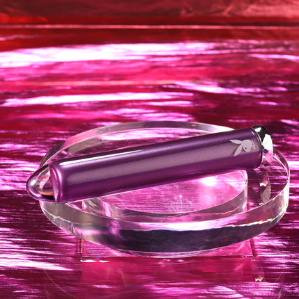 Playboy Pleasure AMETHYST Glass Bullet Vibrator Side Rear View on a clear stand