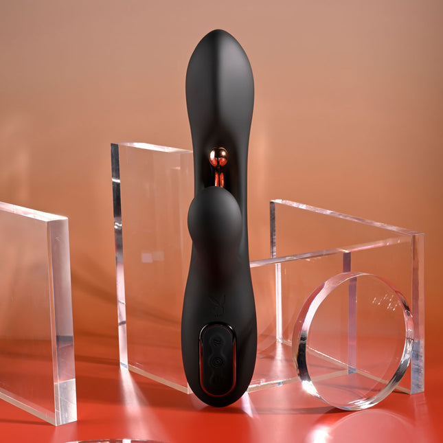 Playboy Pleasure AUREUS Black Rabbit Vibrator Front on View