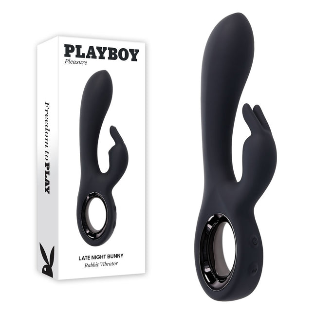 Playboy Pleasure LATE NIGHT BUNNY Black Rabbit Vibrator with Case