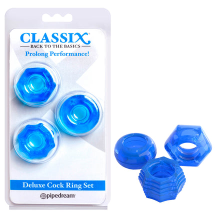 Classix Deluxe Cock Ring Set Blue - Set of 2