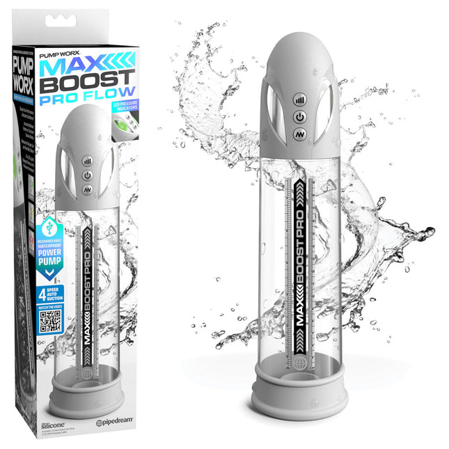 Pump Worx Max Boost Pro Flow - White/Clear USB Rechargeable Waterproof Auto Penis Pump
