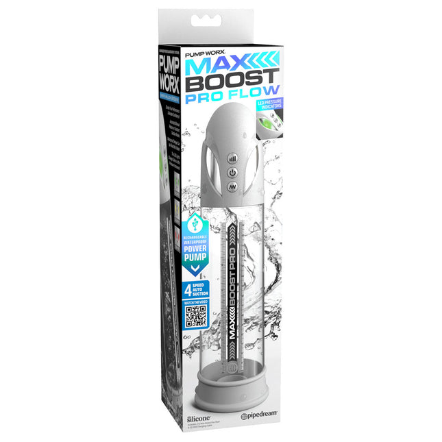 Pump Worx Max Boost Pro Flow - White/Clear USB Rechargeable Waterproof Auto Penis Pump