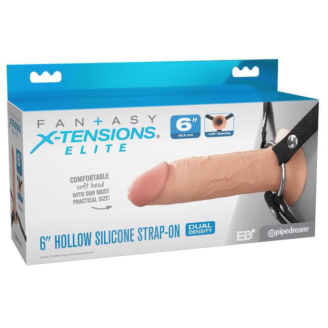 FX Elite 6 Inch Silicone Hollow Strap-On Flesh Dildo Case Dual Density
