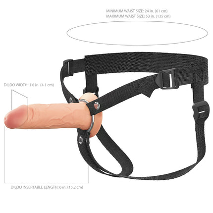 Size chart of 15.2cm FX Elite 6 Inch Silicone Hollow Strap-On Flesh Dildo