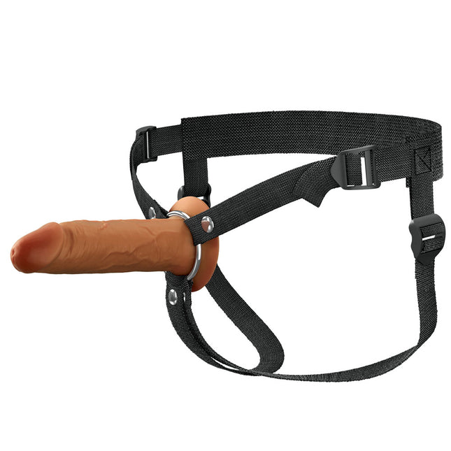 FX Elite 6 Inch Silicone Hollow Strap-On Tan Dildo with Black Harness