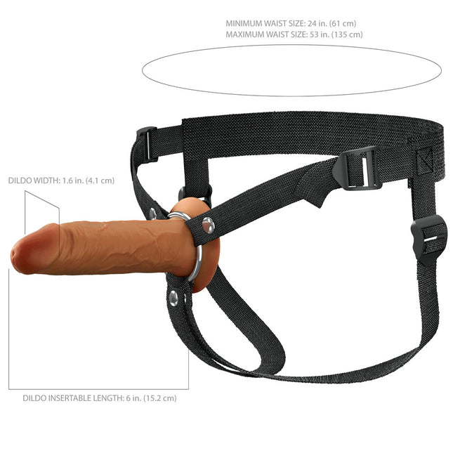 Size dimensions of 15.2cm FX Elite 6 Inch Silicone Hollow Strap-On Tan Dildo