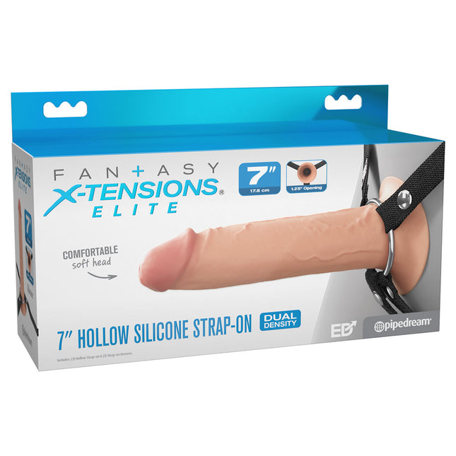 FX Elite 7 Inch Silicone Hollow Strap-On Flesh Dildo Dual Density Case