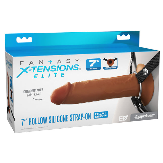 FX Elite 7 Inch Silicone Hollow Strap-On Tan Dildo Case Dual Density